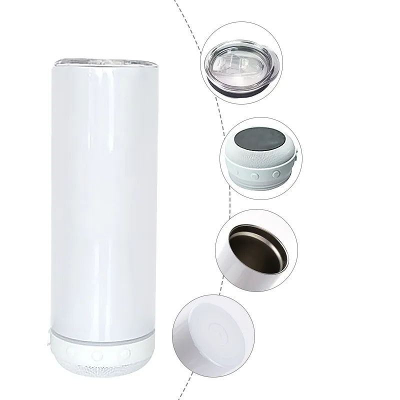 20oz Bluetooth Speaker Skinny Tumbler with White Speaker