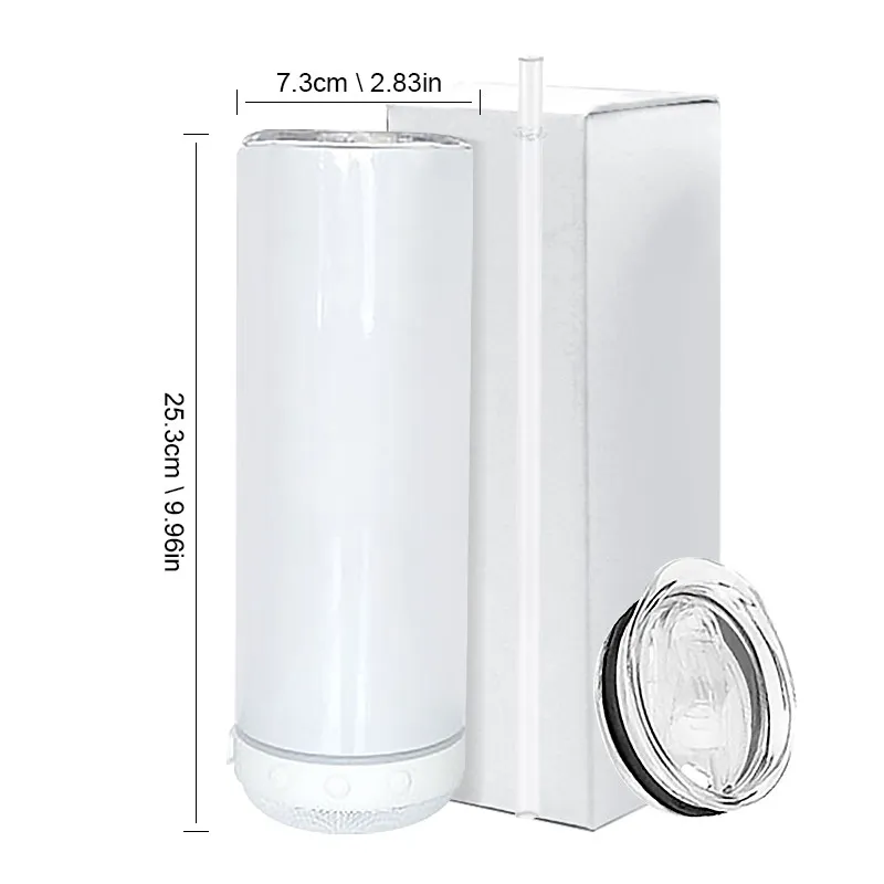 20oz Bluetooth Speaker Skinny Tumbler with White Speaker