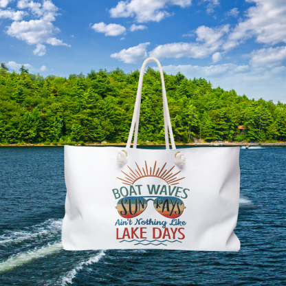 Beach Bag - Boat Waves and Lake Days Print