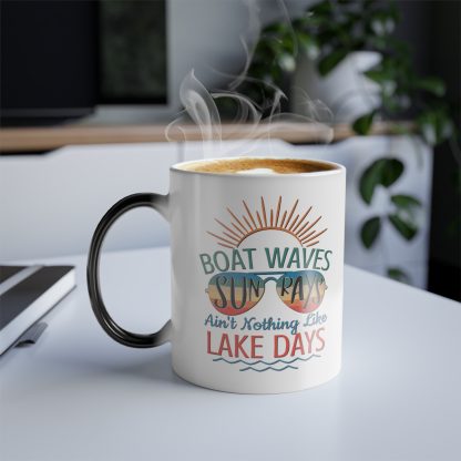 Lake Themed - Boat Waves Color Changing Coffee Mug, 11oz