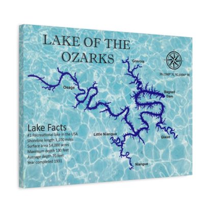 Lake House Accessories-Lake Ozarks Map-Matte Canvas Stretched